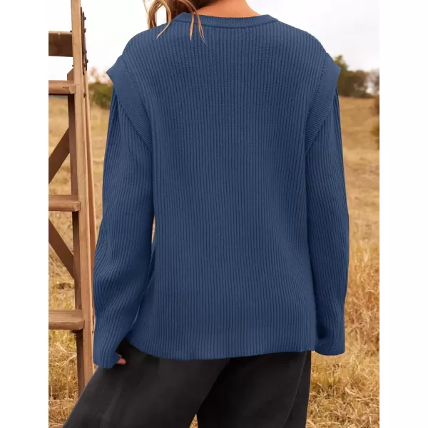 imageZESICA Womens Oversized Long Sleeve Crew Neck Sweaters Ribbed Knit Tops 2024 Casual Fall Pullover SweaterDark Blue