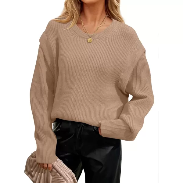 imageZESICA Womens Oversized Long Sleeve Crew Neck Sweaters Ribbed Knit Tops 2024 Casual Fall Pullover SweaterKhaki