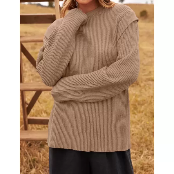 imageZESICA Womens Oversized Long Sleeve Crew Neck Sweaters Ribbed Knit Tops 2024 Casual Fall Pullover SweaterKhaki