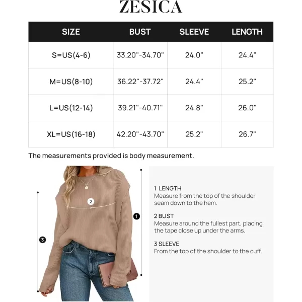 imageZESICA Womens Oversized Long Sleeve Crew Neck Sweaters Ribbed Knit Tops 2024 Casual Fall Pullover SweaterKhaki