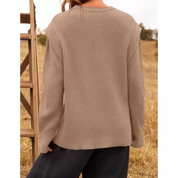 imageZESICA Womens Oversized Long Sleeve Crew Neck Sweaters Ribbed Knit Tops 2024 Casual Fall Pullover SweaterKhaki