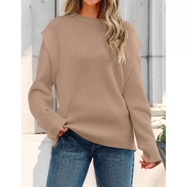 imageZESICA Womens Oversized Long Sleeve Crew Neck Sweaters Ribbed Knit Tops 2024 Casual Fall Pullover SweaterKhaki