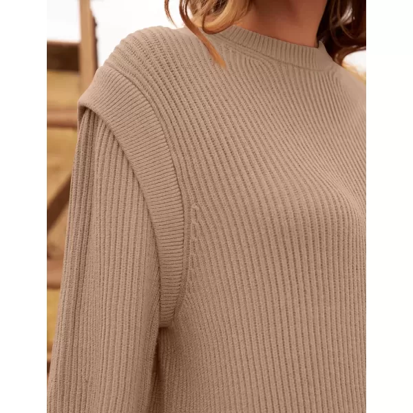 imageZESICA Womens Oversized Long Sleeve Crew Neck Sweaters Ribbed Knit Tops 2024 Casual Fall Pullover SweaterKhaki