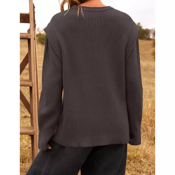 imageZESICA Womens Oversized Long Sleeve Crew Neck Sweaters Ribbed Knit Tops 2024 Casual Fall Pullover SweaterNutmeg