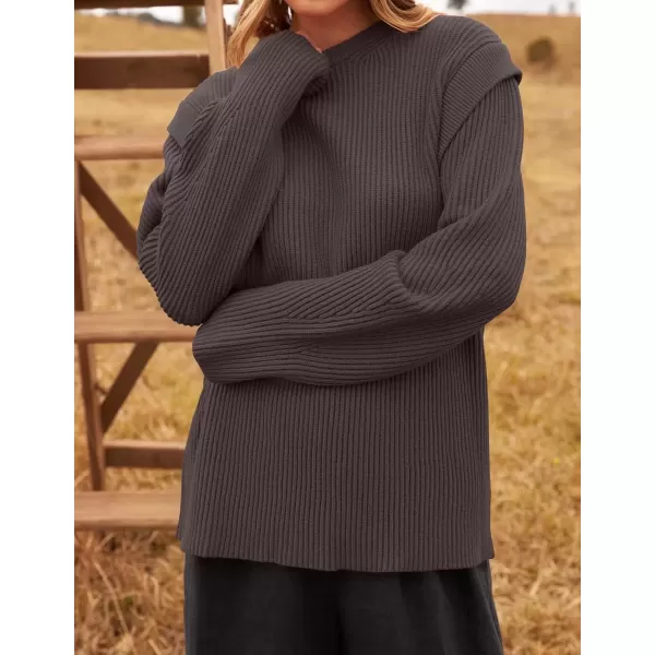 imageZESICA Womens Oversized Long Sleeve Crew Neck Sweaters Ribbed Knit Tops 2024 Casual Fall Pullover SweaterNutmeg