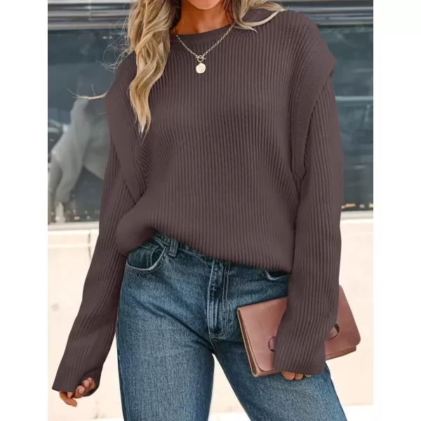 imageZESICA Womens Oversized Long Sleeve Crew Neck Sweaters Ribbed Knit Tops 2024 Casual Fall Pullover SweaterNutmeg