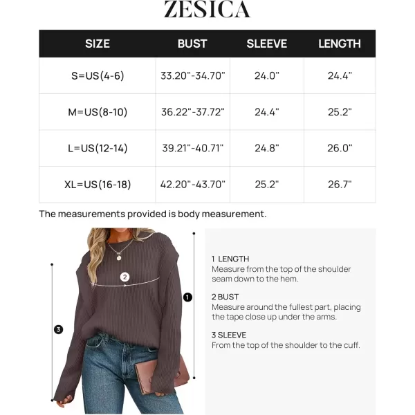 imageZESICA Womens Oversized Long Sleeve Crew Neck Sweaters Ribbed Knit Tops 2024 Casual Fall Pullover SweaterNutmeg