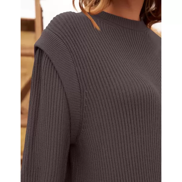 imageZESICA Womens Oversized Long Sleeve Crew Neck Sweaters Ribbed Knit Tops 2024 Casual Fall Pullover SweaterNutmeg