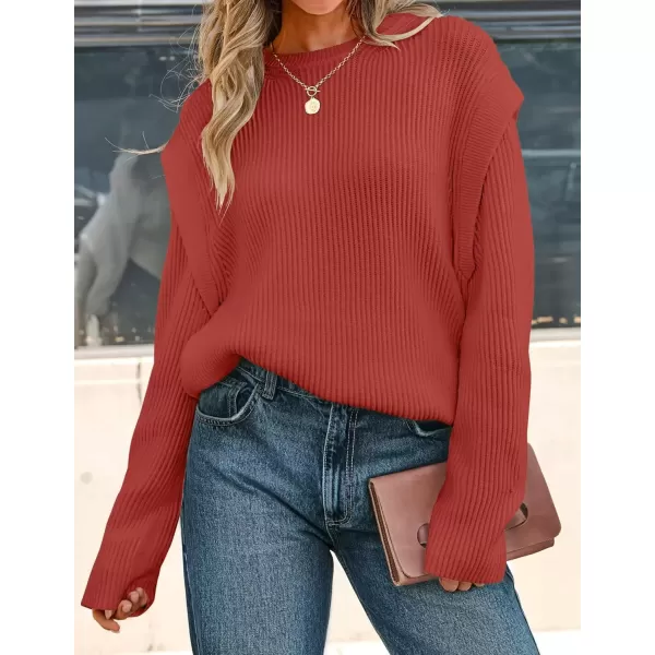 imageZESICA Womens Oversized Long Sleeve Crew Neck Sweaters Ribbed Knit Tops 2024 Casual Fall Pullover SweaterOrange Red