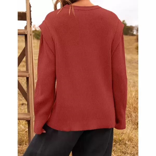 imageZESICA Womens Oversized Long Sleeve Crew Neck Sweaters Ribbed Knit Tops 2024 Casual Fall Pullover SweaterOrange Red