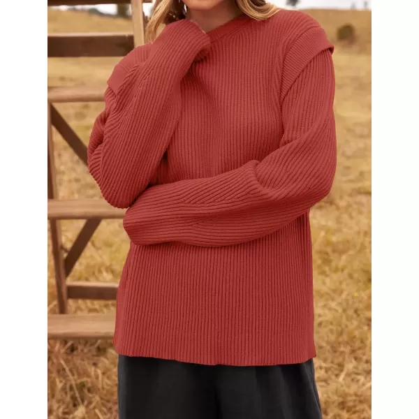 imageZESICA Womens Oversized Long Sleeve Crew Neck Sweaters Ribbed Knit Tops 2024 Casual Fall Pullover SweaterOrange Red