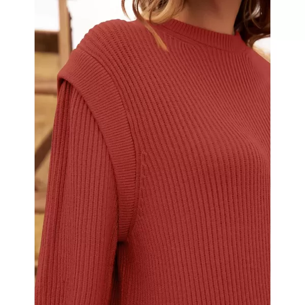 imageZESICA Womens Oversized Long Sleeve Crew Neck Sweaters Ribbed Knit Tops 2024 Casual Fall Pullover SweaterOrange Red