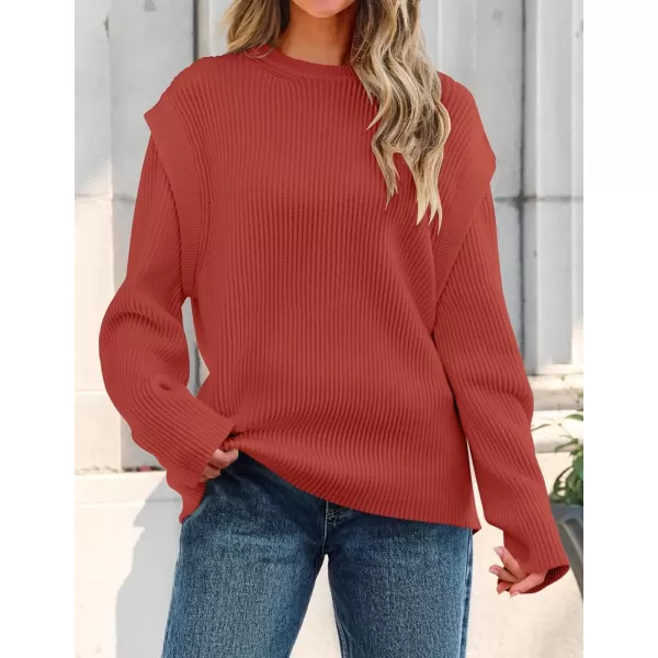 imageZESICA Womens Oversized Long Sleeve Crew Neck Sweaters Ribbed Knit Tops 2024 Casual Fall Pullover SweaterOrange Red