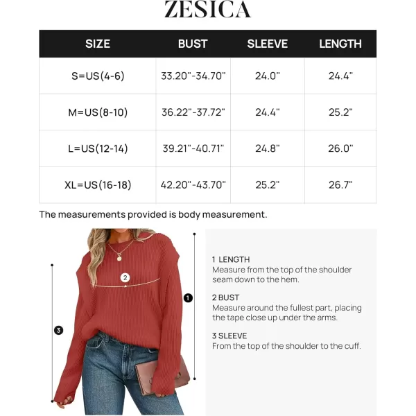 imageZESICA Womens Oversized Long Sleeve Crew Neck Sweaters Ribbed Knit Tops 2024 Casual Fall Pullover SweaterOrange Red