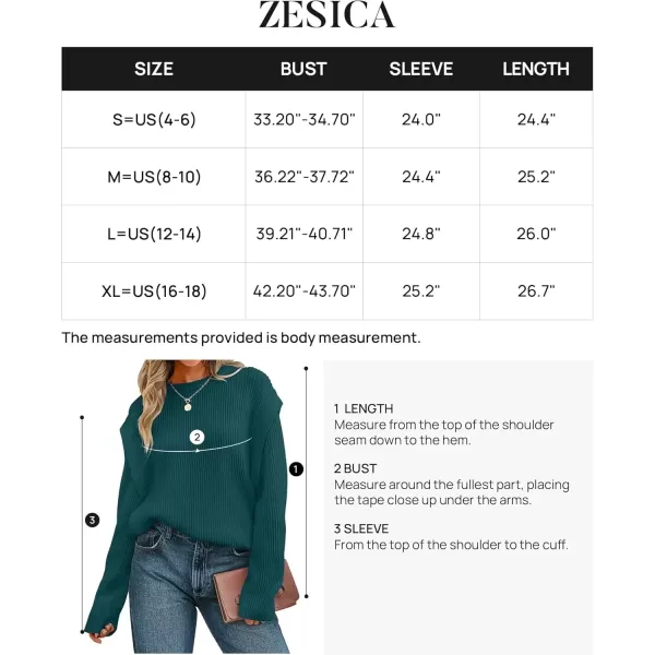 imageZESICA Womens Oversized Long Sleeve Crew Neck Sweaters Ribbed Knit Tops 2024 Casual Fall Pullover SweaterTeal