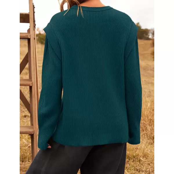 imageZESICA Womens Oversized Long Sleeve Crew Neck Sweaters Ribbed Knit Tops 2024 Casual Fall Pullover SweaterTeal