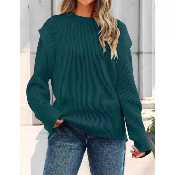 imageZESICA Womens Oversized Long Sleeve Crew Neck Sweaters Ribbed Knit Tops 2024 Casual Fall Pullover SweaterTeal