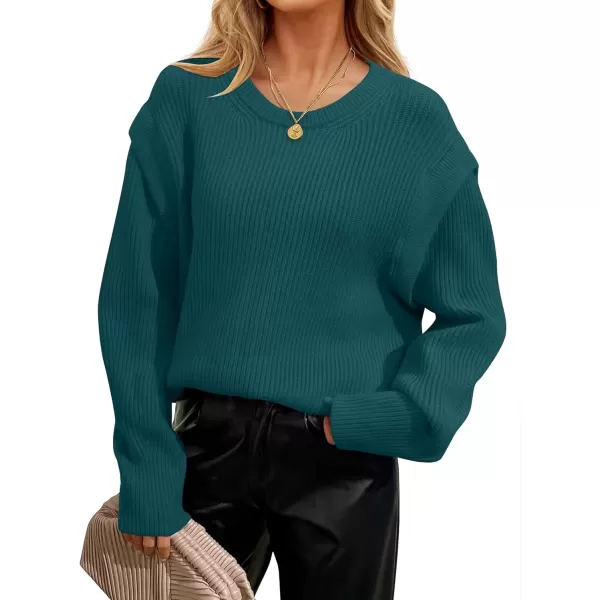 imageZESICA Womens Oversized Long Sleeve Crew Neck Sweaters Ribbed Knit Tops 2024 Casual Fall Pullover SweaterTeal