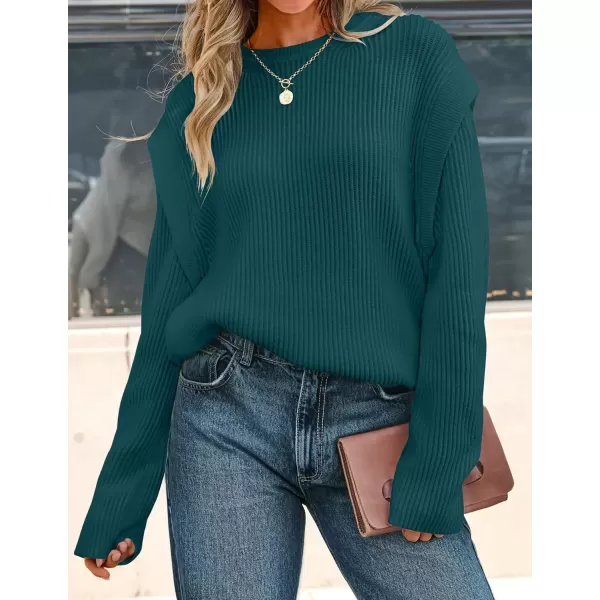 imageZESICA Womens Oversized Long Sleeve Crew Neck Sweaters Ribbed Knit Tops 2024 Casual Fall Pullover SweaterTeal
