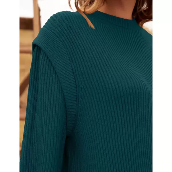 imageZESICA Womens Oversized Long Sleeve Crew Neck Sweaters Ribbed Knit Tops 2024 Casual Fall Pullover SweaterTeal