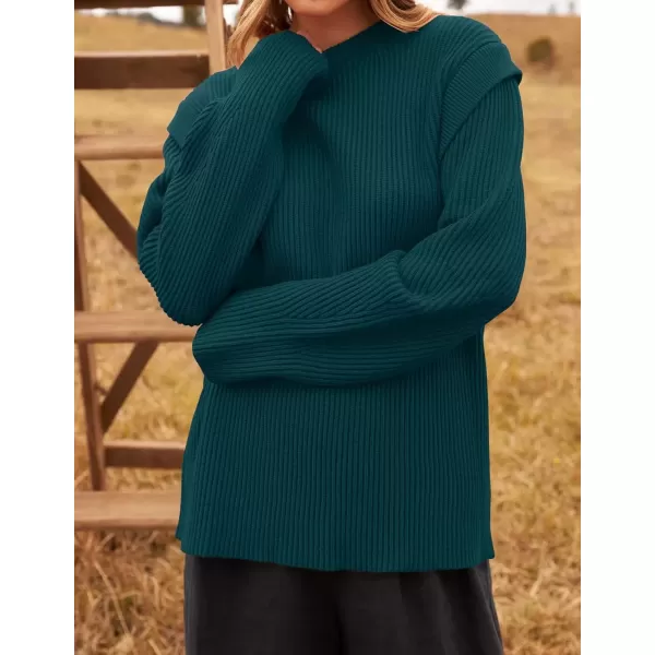 imageZESICA Womens Oversized Long Sleeve Crew Neck Sweaters Ribbed Knit Tops 2024 Casual Fall Pullover SweaterTeal