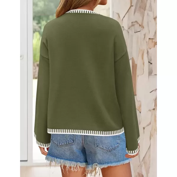 imageZESICA Womens Oversized Long Sleeve Sweaters 2024 Fall Crewneck Color Block Loose Ribbed Knit Pullover TopsArmygreen