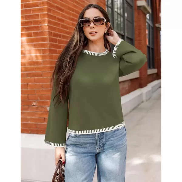 imageZESICA Womens Oversized Long Sleeve Sweaters 2024 Fall Crewneck Color Block Loose Ribbed Knit Pullover TopsArmygreen