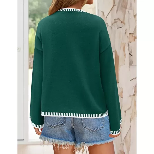imageZESICA Womens Oversized Long Sleeve Sweaters 2024 Fall Crewneck Color Block Loose Ribbed Knit Pullover TopsDarkgreen