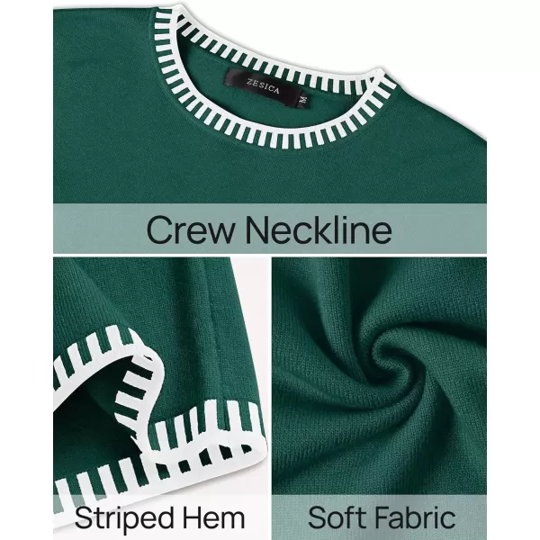 imageZESICA Womens Oversized Long Sleeve Sweaters 2024 Fall Crewneck Color Block Loose Ribbed Knit Pullover TopsDarkgreen