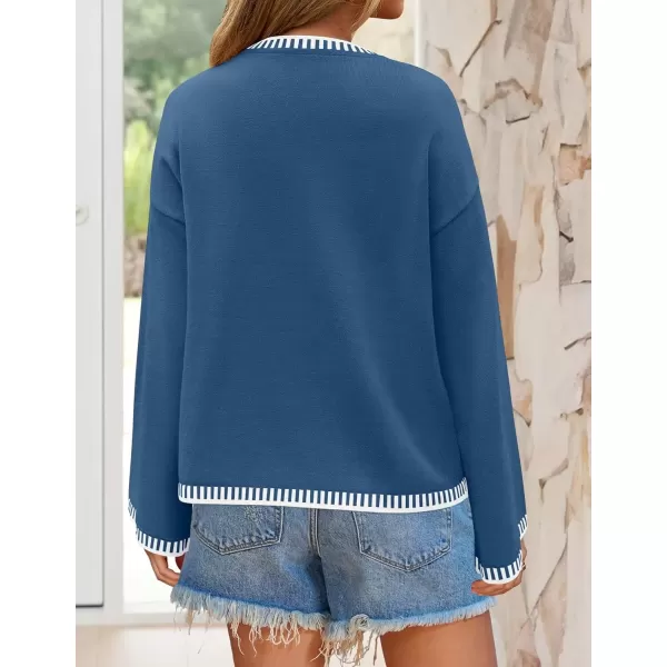 imageZESICA Womens Oversized Long Sleeve Sweaters 2024 Fall Crewneck Color Block Loose Ribbed Knit Pullover TopsDustyblue