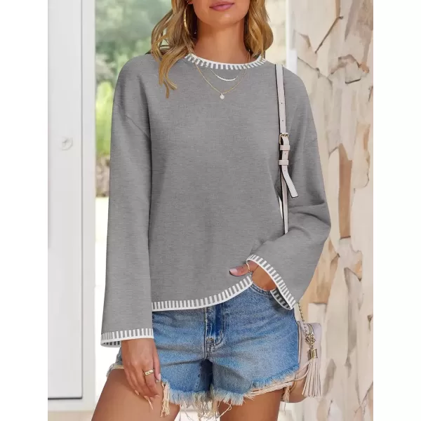 imageZESICA Womens Oversized Long Sleeve Sweaters 2024 Fall Crewneck Color Block Loose Ribbed Knit Pullover TopsGrey