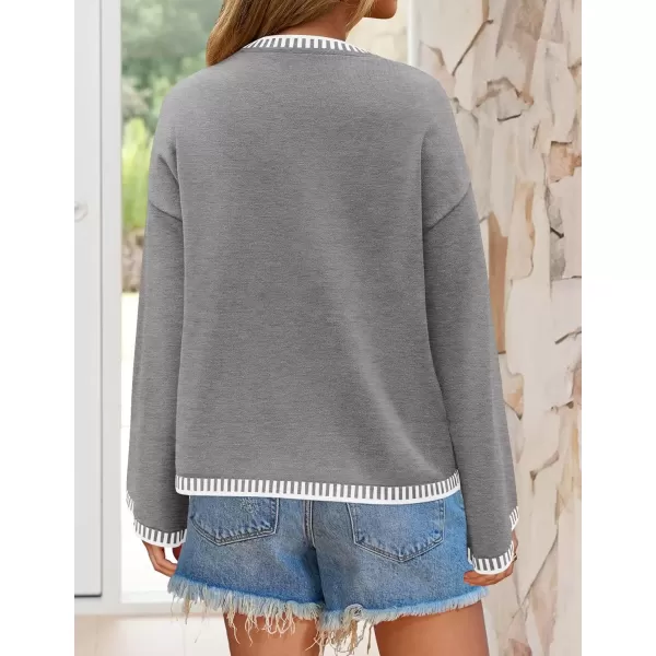 imageZESICA Womens Oversized Long Sleeve Sweaters 2024 Fall Crewneck Color Block Loose Ribbed Knit Pullover TopsGrey