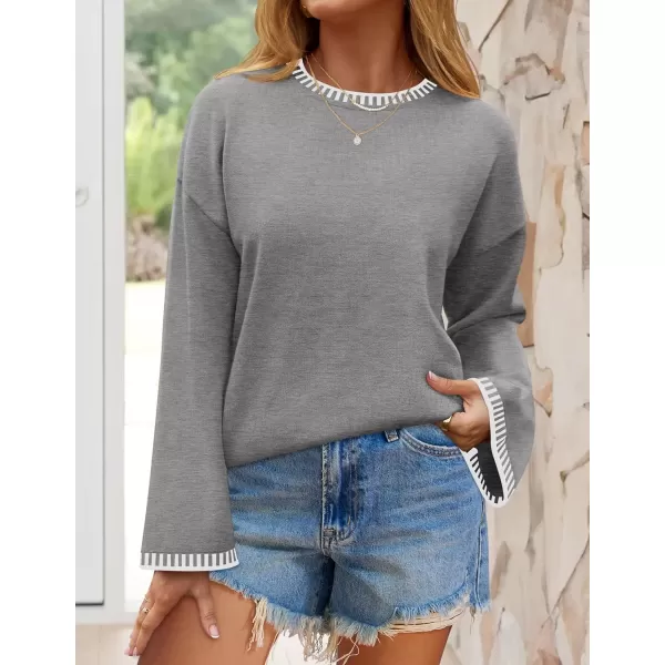 imageZESICA Womens Oversized Long Sleeve Sweaters 2024 Fall Crewneck Color Block Loose Ribbed Knit Pullover TopsGrey