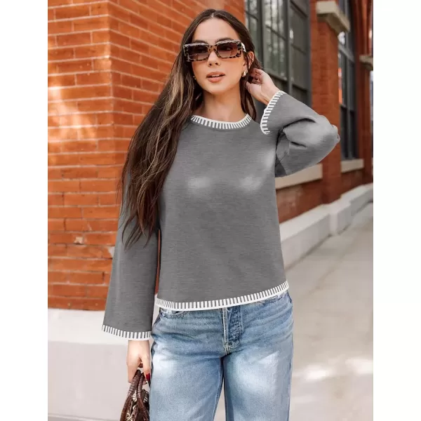 imageZESICA Womens Oversized Long Sleeve Sweaters 2024 Fall Crewneck Color Block Loose Ribbed Knit Pullover TopsGrey