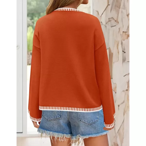 imageZESICA Womens Oversized Long Sleeve Sweaters 2024 Fall Crewneck Color Block Loose Ribbed Knit Pullover TopsOrange