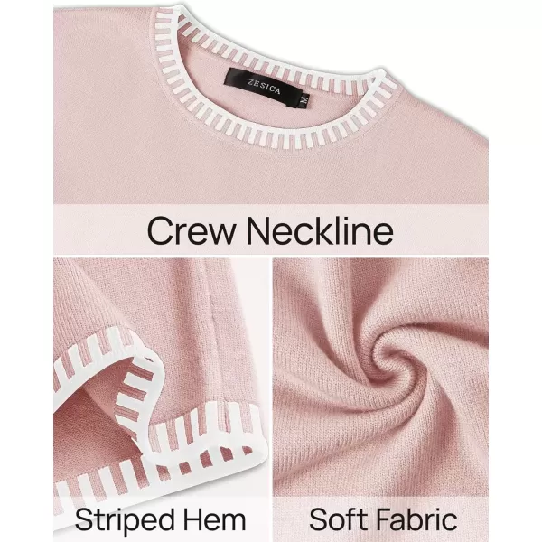 imageZESICA Womens Oversized Long Sleeve Sweaters 2024 Fall Crewneck Color Block Loose Ribbed Knit Pullover TopsSand