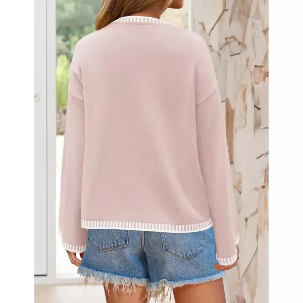 imageZESICA Womens Oversized Long Sleeve Sweaters 2024 Fall Crewneck Color Block Loose Ribbed Knit Pullover TopsSand