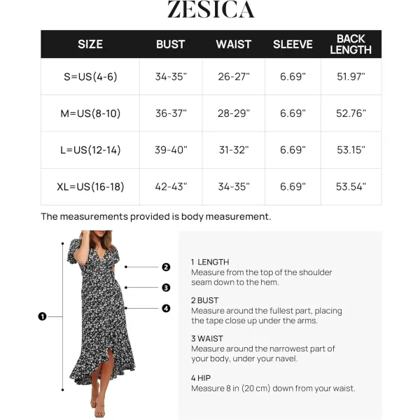 imageZESICA Womens Summer Bohemian Floral Printed Wrap V Neck Beach Party Flowy Ruffle Midi DressBlack