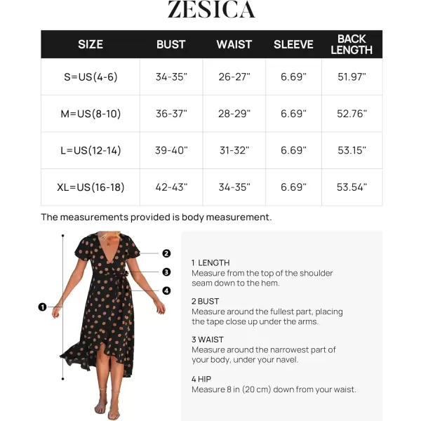 imageZESICA Womens Summer Bohemian Floral Printed Wrap V Neck Beach Party Flowy Ruffle Midi DressBlackdot
