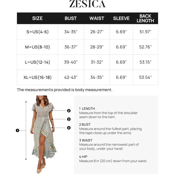 imageZESICA Womens Summer Bohemian Floral Printed Wrap V Neck Beach Party Flowy Ruffle Midi DressCream