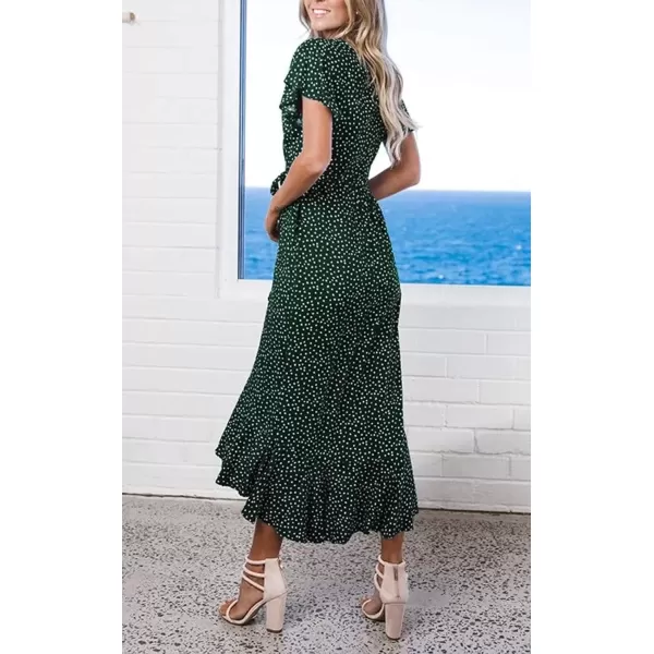 imageZESICA Womens Summer Bohemian Floral Printed Wrap V Neck Beach Party Flowy Ruffle Midi DressForestgreen