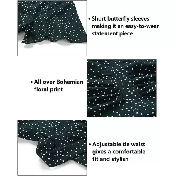 imageZESICA Womens Summer Bohemian Floral Printed Wrap V Neck Beach Party Flowy Ruffle Midi DressForestgreen