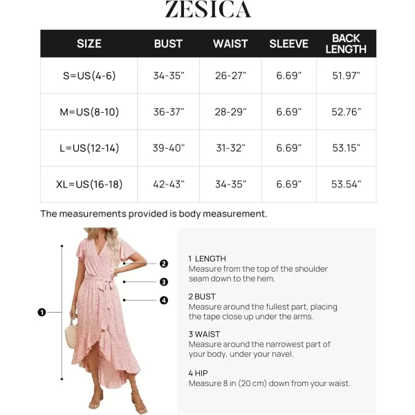 imageZESICA Womens Summer Bohemian Floral Printed Wrap V Neck Beach Party Flowy Ruffle Midi DressLightpink