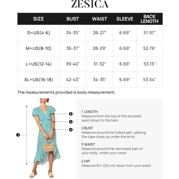 imageZESICA Womens Summer Bohemian Floral Printed Wrap V Neck Beach Party Flowy Ruffle Midi DressMint