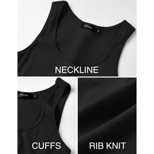 imageZESICA Womens Summer Causal Ribbed Crop Tank Tops Sleeveless Square Neck Slim Fitted Basic Cami Tee ShirtsBlack
