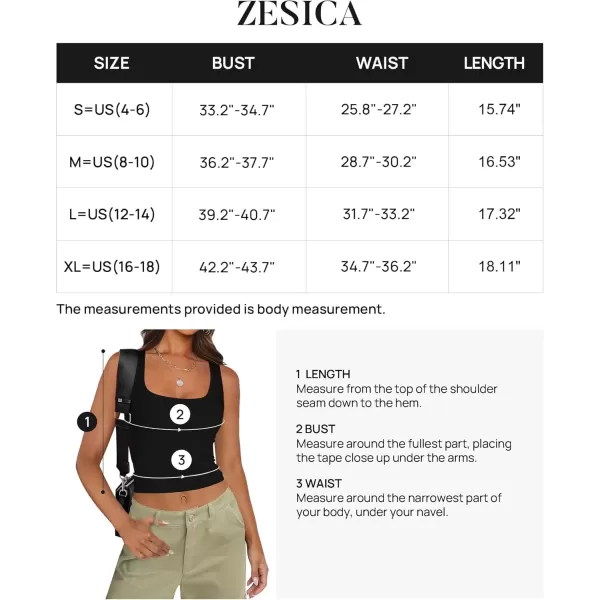 imageZESICA Womens Summer Causal Ribbed Crop Tank Tops Sleeveless Square Neck Slim Fitted Basic Cami Tee ShirtsBlack