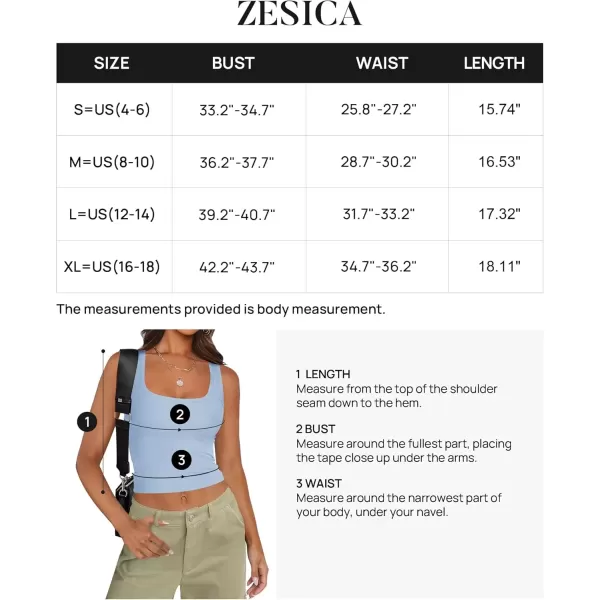 imageZESICA Womens Summer Causal Ribbed Crop Tank Tops Sleeveless Square Neck Slim Fitted Basic Cami Tee ShirtsBlue