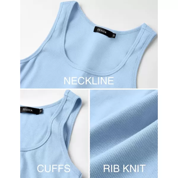 imageZESICA Womens Summer Causal Ribbed Crop Tank Tops Sleeveless Square Neck Slim Fitted Basic Cami Tee ShirtsBlue