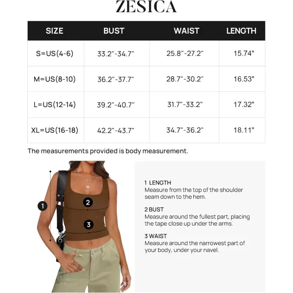 imageZESICA Womens Summer Causal Ribbed Crop Tank Tops Sleeveless Square Neck Slim Fitted Basic Cami Tee ShirtsBrown