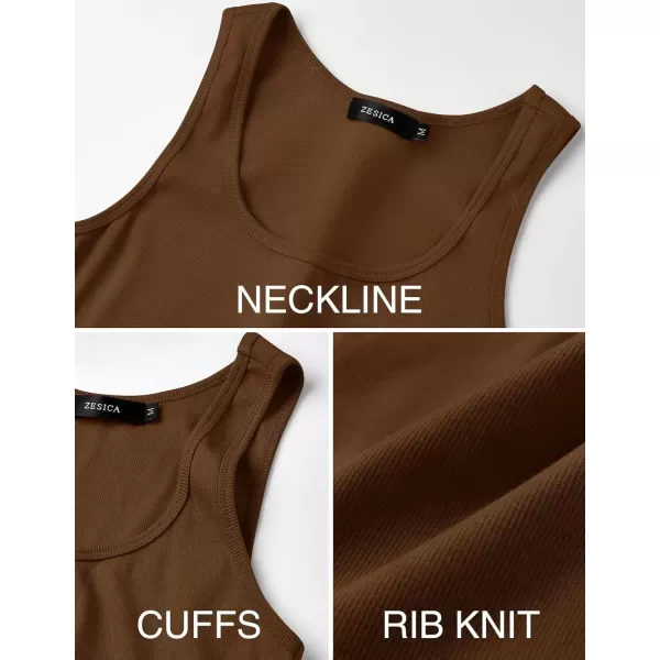 imageZESICA Womens Summer Causal Ribbed Crop Tank Tops Sleeveless Square Neck Slim Fitted Basic Cami Tee ShirtsBrown
